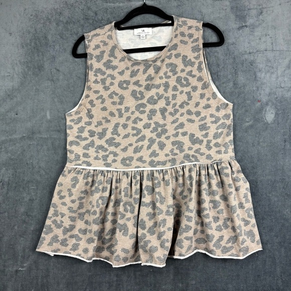 Urban Daizy Tan and Black Leopard Flowy Tank Top with Ruffled Hem Sz S - Picture 1 of 4